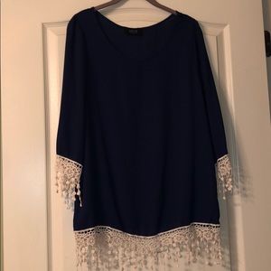 Navy with lace tunic